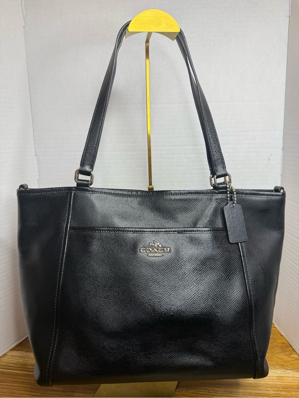 Coach F34497 Black Crossgrain Leather Gallery Tote Shoulder Bag EUC Hangtag